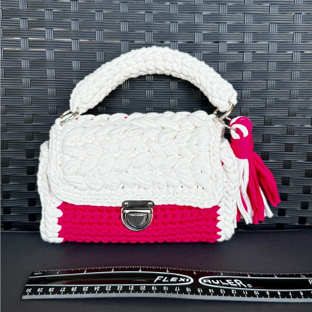 White and Pink Handwoven Women's Bag